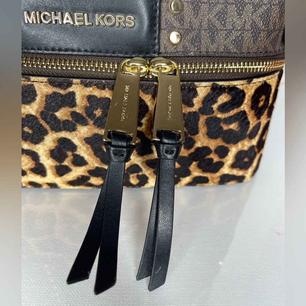 Michael Kors Rhea Studded Leopard Print Calf Hair Backpack - Picture 3 of 16